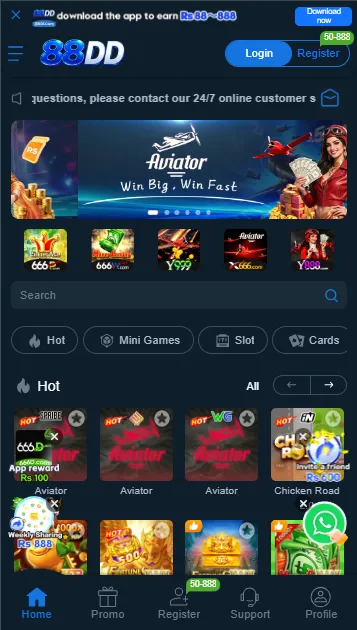 88dd homepage with different games